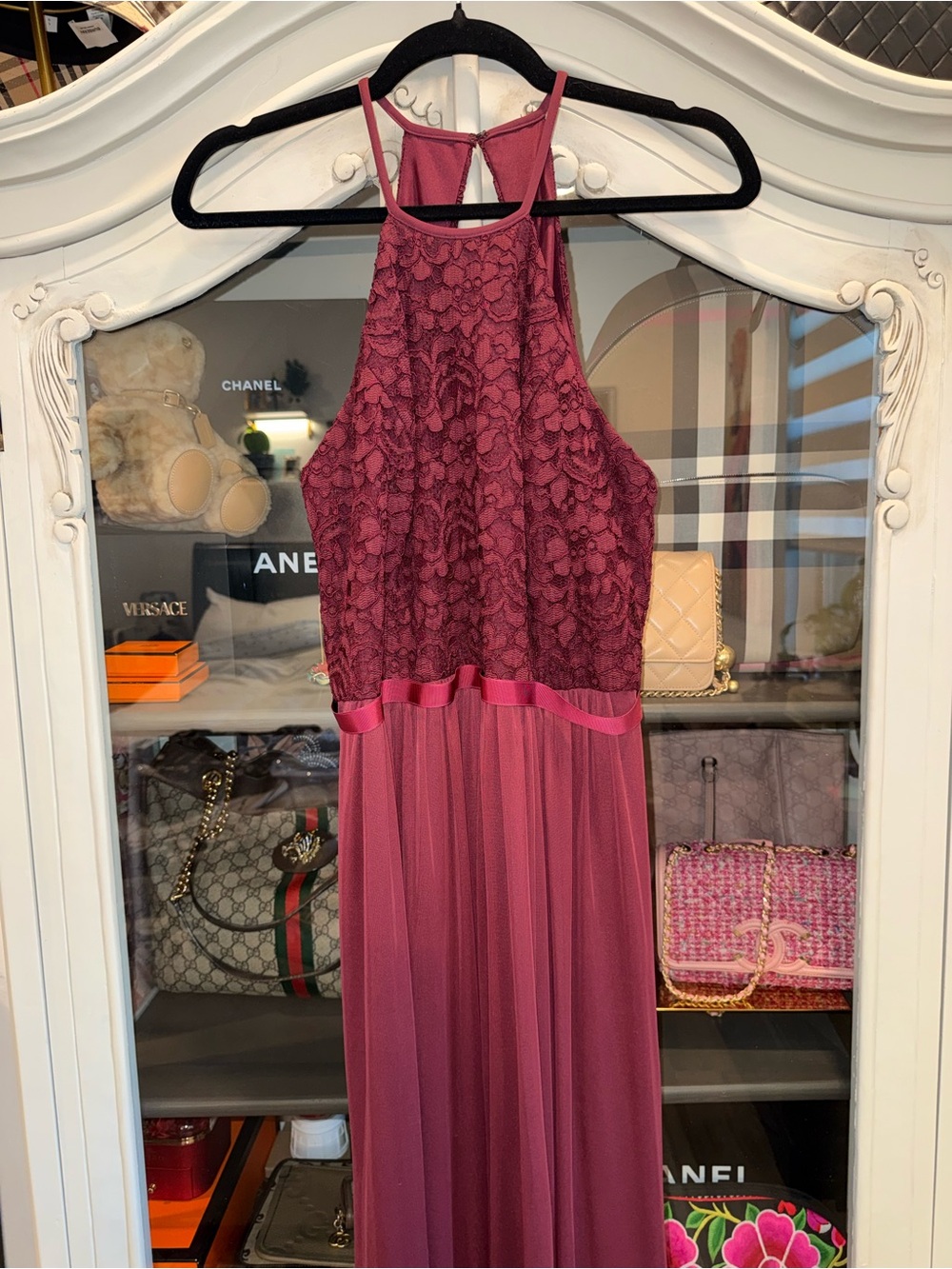 David's Bridal Rose Lace Halter Chemise Gown